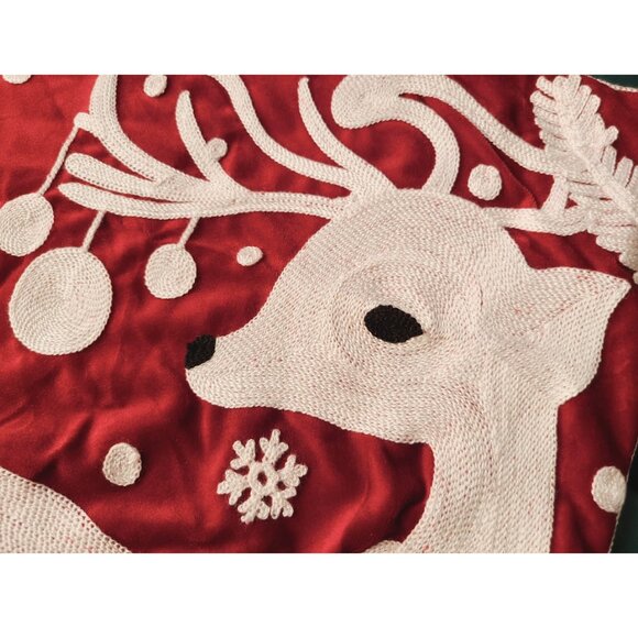 Christmas Pillow Cover Reindeer Decor Embroidered Xmas Holiday Accent Throw Case - Picture 3 of 7